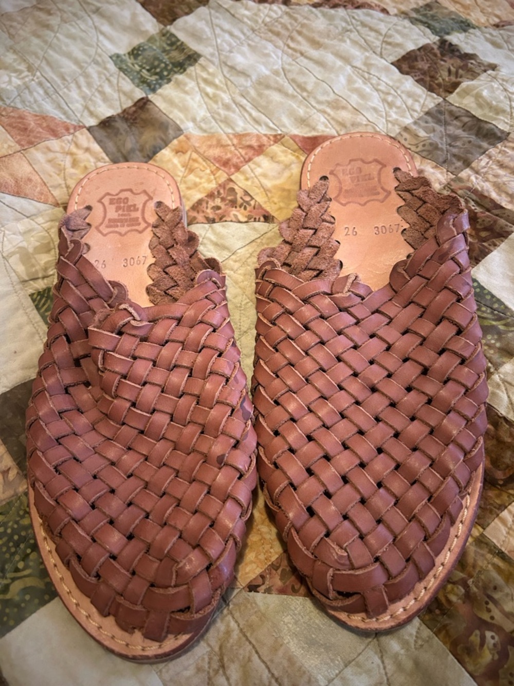 Handwoven Leather Slip-On Mules - Brown